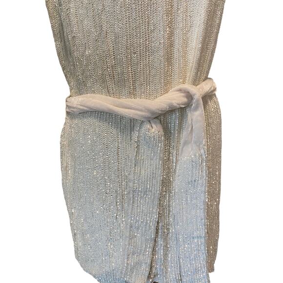 Retrofete Ella Dress One Shoulder Sequin Tie Mini White Small - Picture 5 of 9